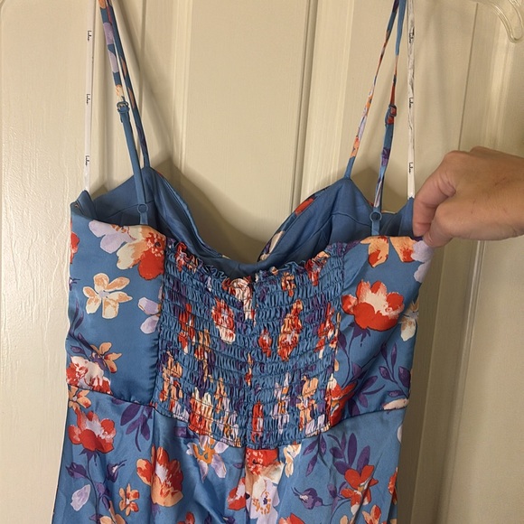 NWOT Lulus Botanical Beauty Blue Floral Print Satin Bustier Maxi Dress - Picture 7 of 14